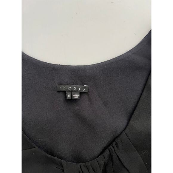 THEORY Emmalee Georgette Twist Front Black Chiffon Ruched Dress Womens Size 0 - Picture 3 of 12